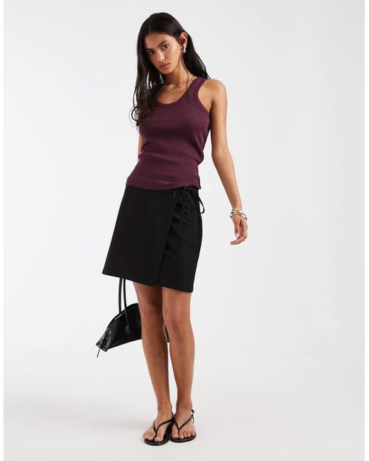 Pieces Black Tie Side Woven Mini Skirt