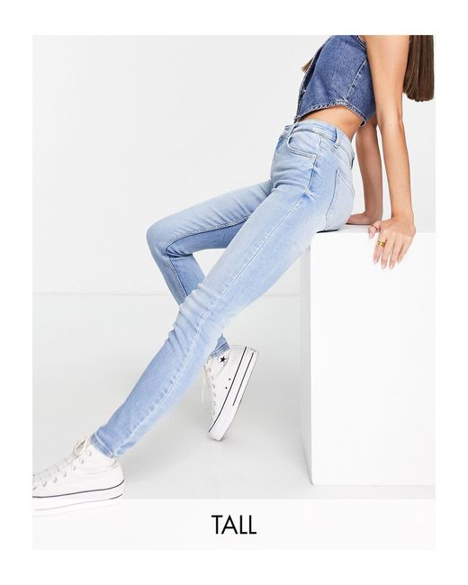 Tall - jeans skinny a vita alta vintageBershka in Denim di colore Blu | Lyst
