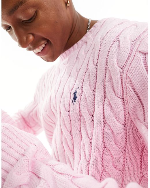 Polo Ralph Lauren Pink Driver Icon Logo Cotton Cable Knit Jumper for men