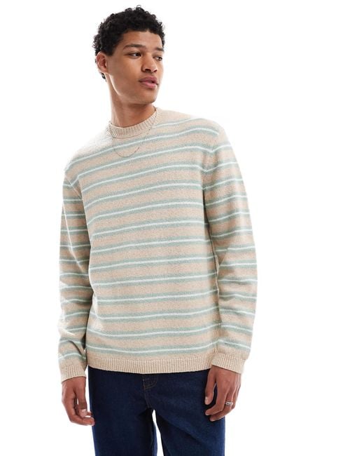 Jack & Jones Gray Boucle Knit Jumper With Stripes for men