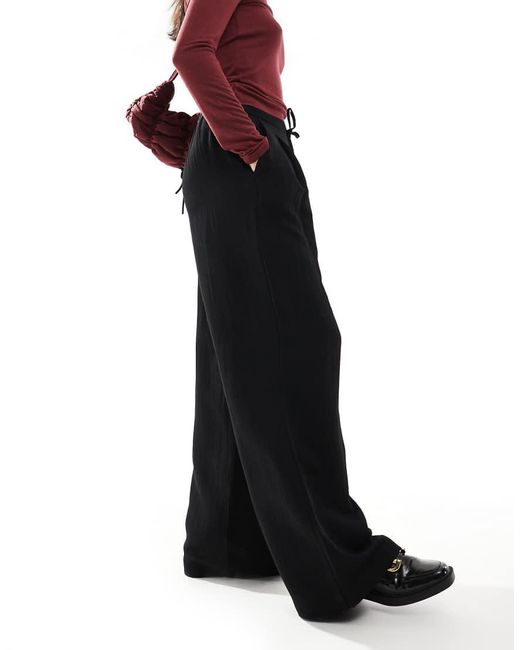 Stradivarius Blue Wide Leg Crinkle Tie Waist Trouser