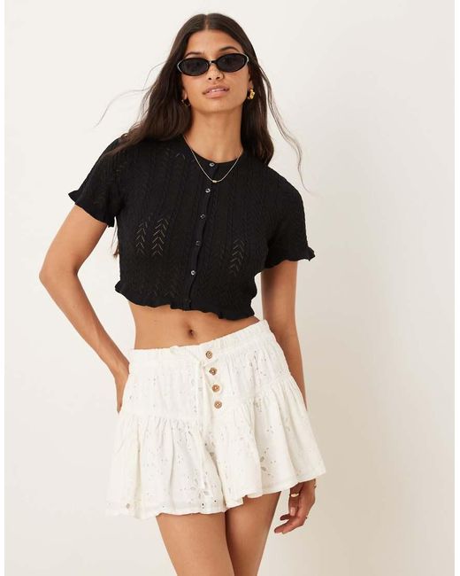 Glamorous Black Ruffle Crop Tops