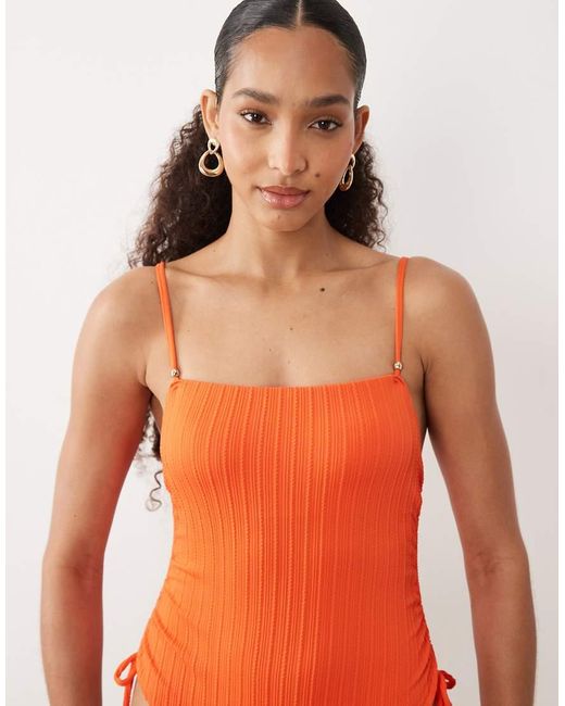 New Look Orange Stripe Textured Swimsuit