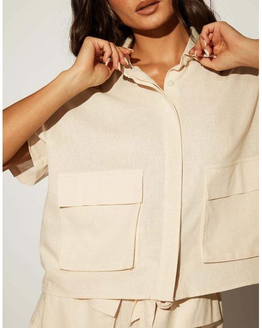 South Beach Natural Linen Blend Utility Beach Shirt