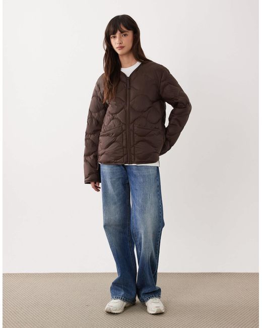 ARKET Brown Quilted Jacket With Zip Front