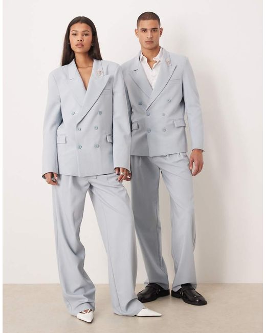 Sister Jane Gray Unisex Double Breasted Blazer Co-ord With Brooch