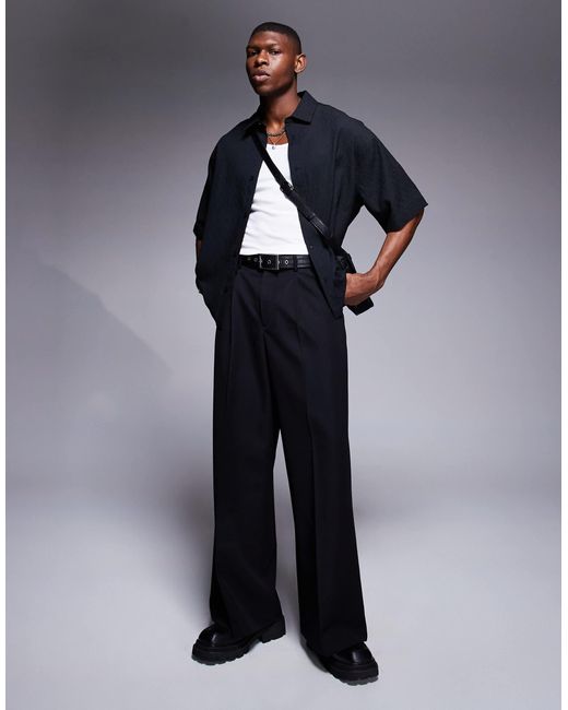 ASOS Blue Oversized Boxy Textured Shirt With Press Studs for men