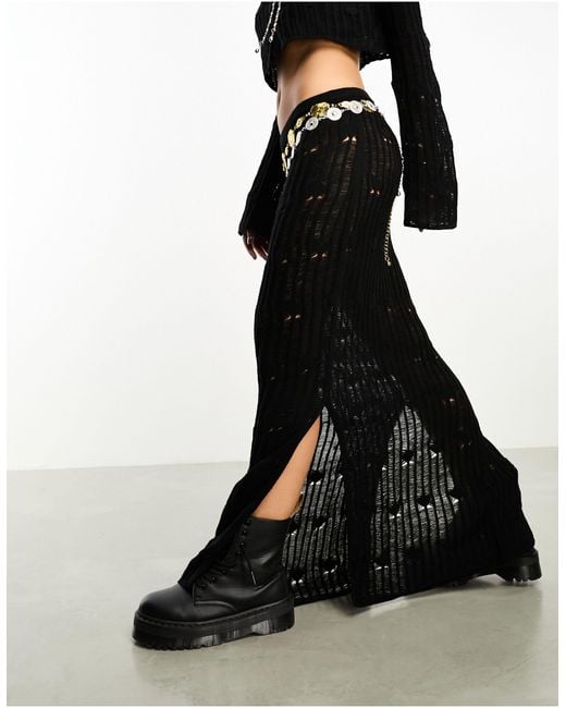 Reclaimed (vintage) Black Laddered Diamond Knit Skirt