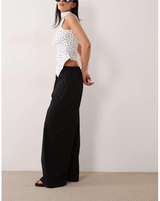 Missy Empire Black Linen Blend Tie Waist Wide Leg Trousers