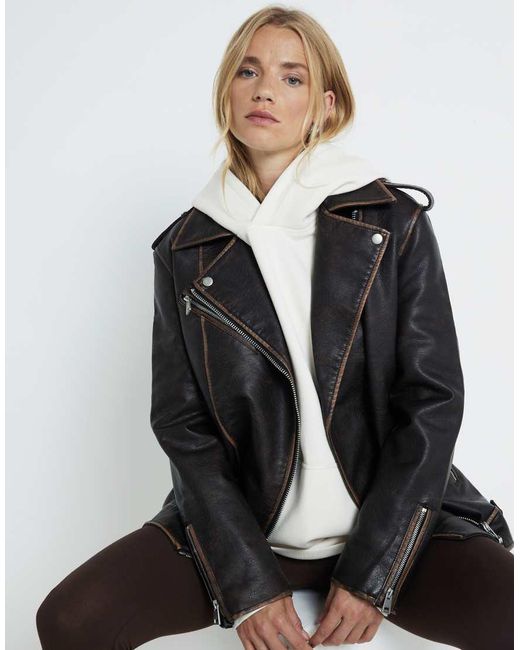 River Island White Distressed Oversized Biker Jacket
