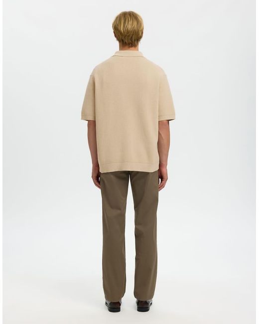 SELECTED Natural Knitted Polo Shirt for men