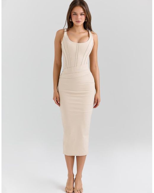 House Of Cb White Samya Almond Corset Midi Dress