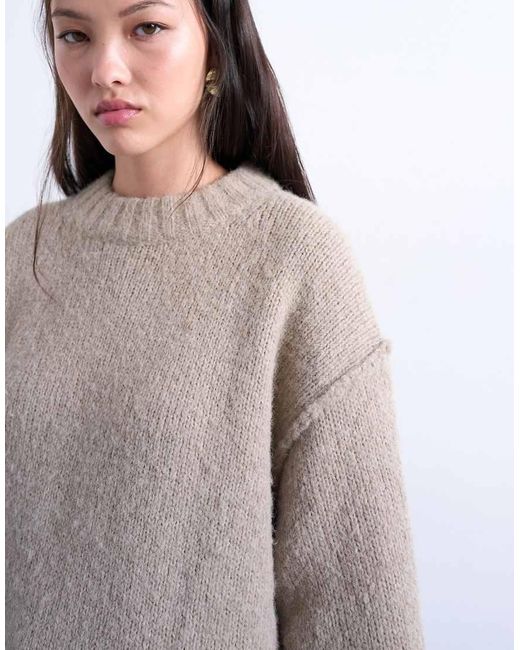 TOPSHOP Pluizig Gebreide Trui Van Wolmix Met Zichtbare Naden in het Gray