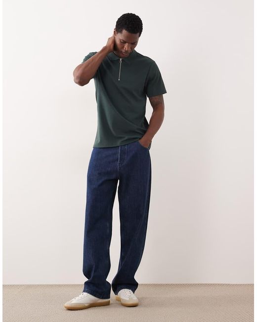 ASOS Blue Breathemaxtm Heavyweight Regular Fit Zip Polo for men