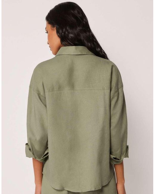 Calzedonia Green Short Linen And Viscose Beach Shirt