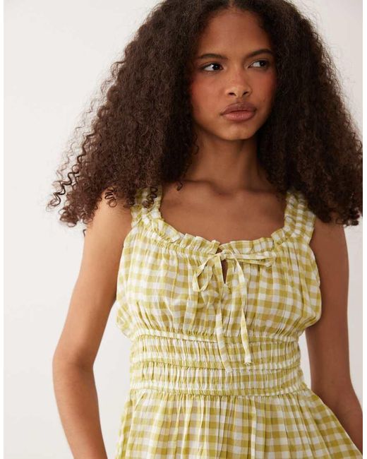 Nobody's Child Blue Ariel Cotton Rich Shirred Detail Ruffle Trim Top