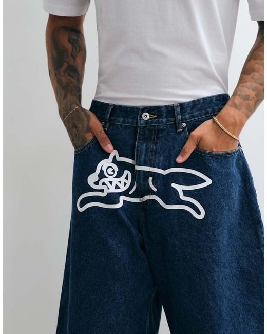 ICECREAM Blue Scoop Denim Jorts With With Running Dog for men