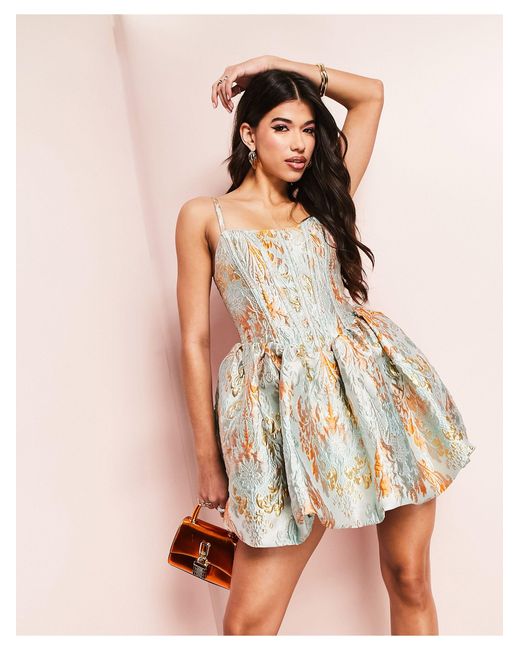 Robe corset courte en jacquard a ourlet style boule ASOS en coloris Neutre Lyst