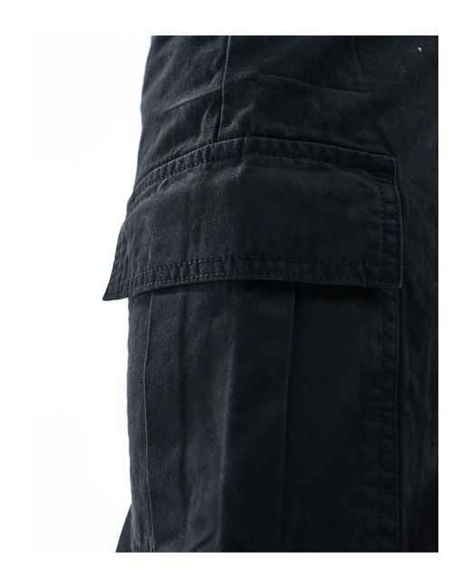 Another Influence Black Relaxed Fit Tapered Cargo Trousers With Ankle toggle for men