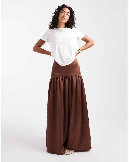 ASOS Brown Satin Drop Waist Maxi Skirt