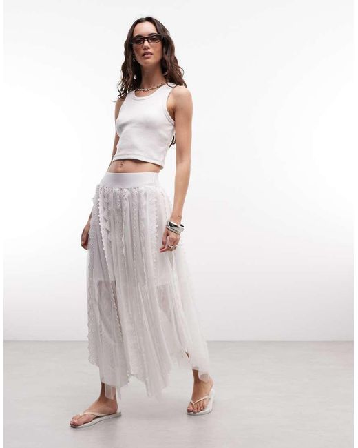 AllSaints White Vashtie Ruffle Midi Skirt