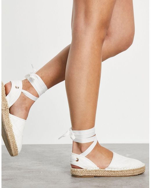 Truffle Collection White Tie Leg Espadrille Sandals