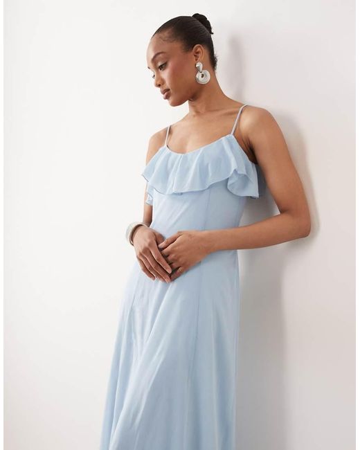 Vero Moda Blue Ruffle Bust Chiffon Midi Cami Dress