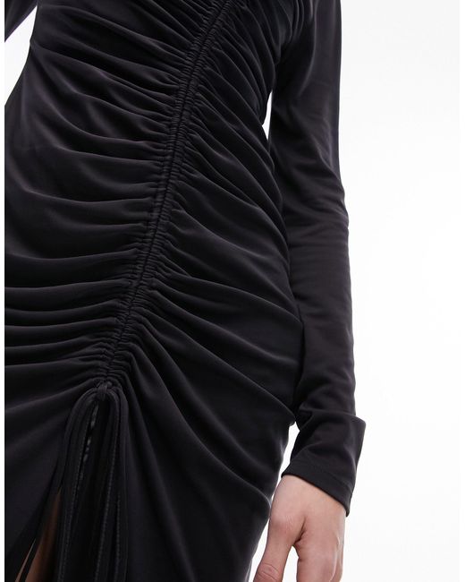 Robe mi-longue super douce à manches longues avec fronces à l'avant - anthracite TOPSHOP en coloris Black