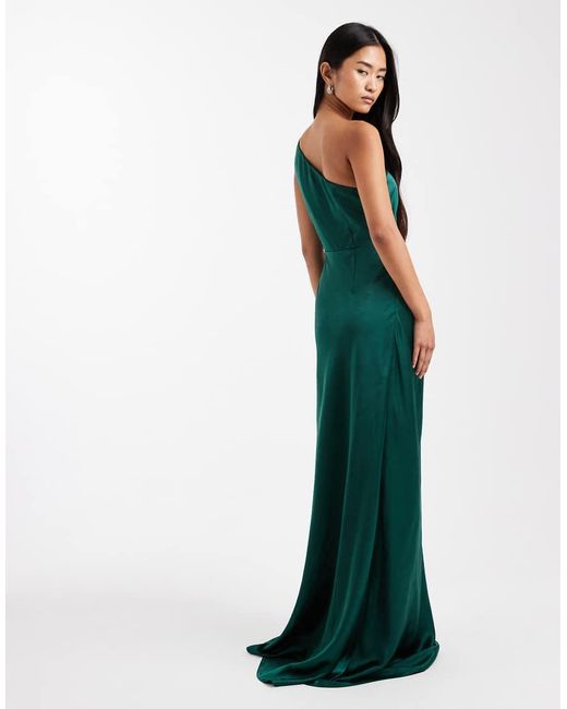 Six Stories Green Bridesmaid One-shoulder Satin Maxi Dress