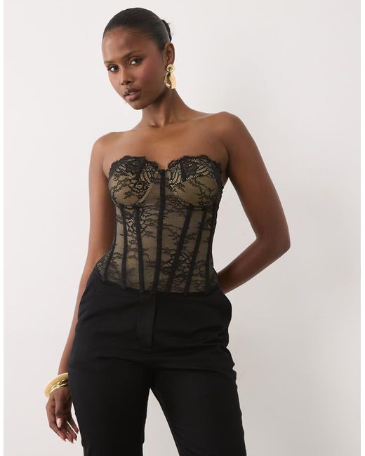 River Island Black Lace Detail Corset Top