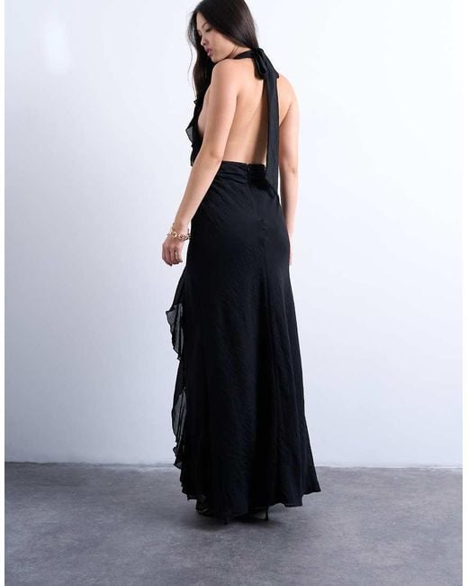 TOPSHOP White Deep Plunge Ruffle Maxi Gown