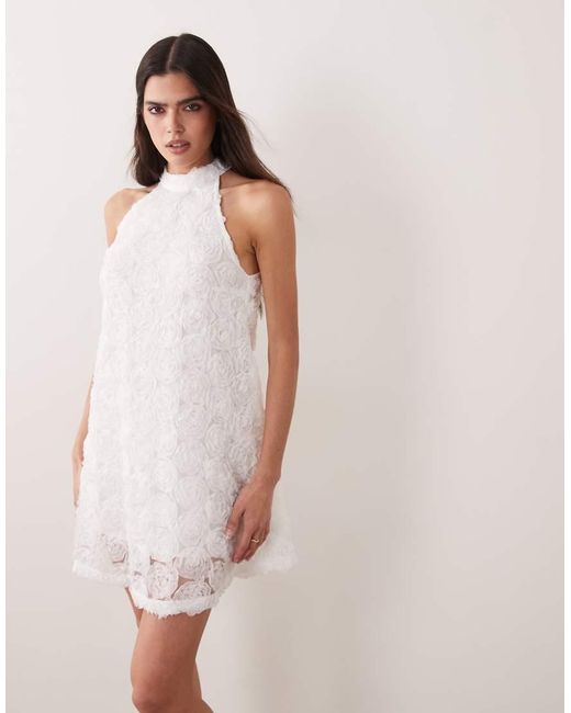 Vila Pink Floral Jacquard Halter Neck Mini Dress