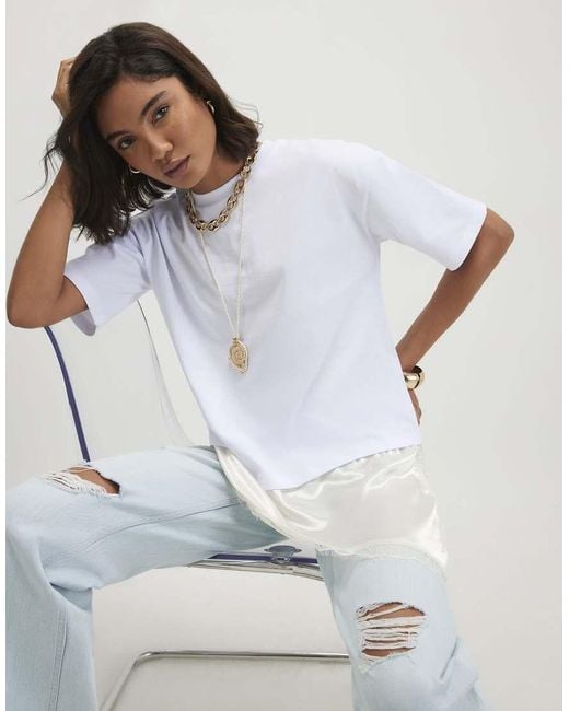 River Island White Cotton Lace Hem Asymmetric T-Shirt