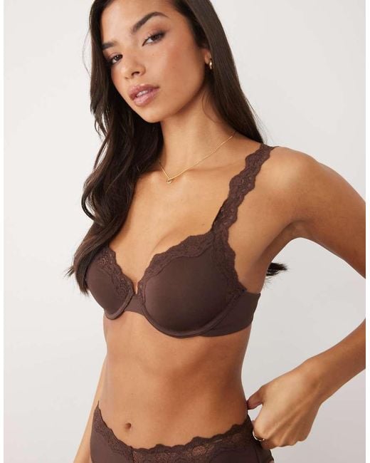 ASOS Black Lilah Microfiber Molded Underwire Bra With Lace Trim