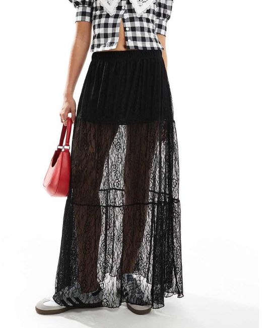 Bershka Black Lace Maxi Skirt