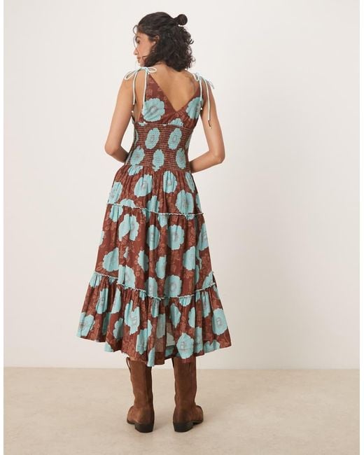 Free People Natural Adriel Floral Print Knee Length Cami Dress