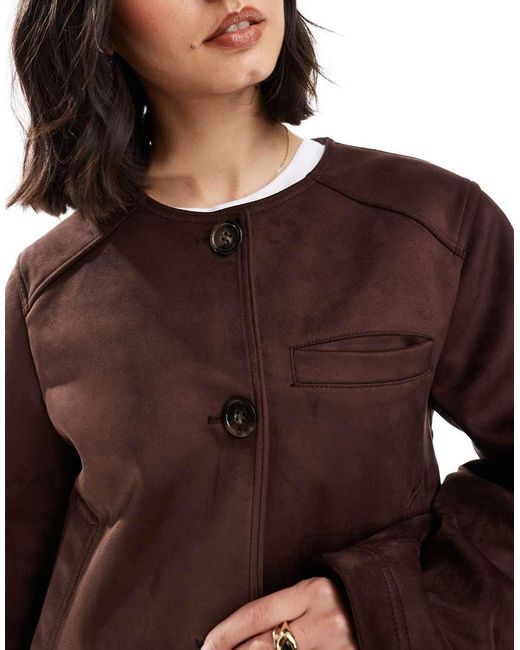 ASOS Blue Collarless Faux Suede Jacket