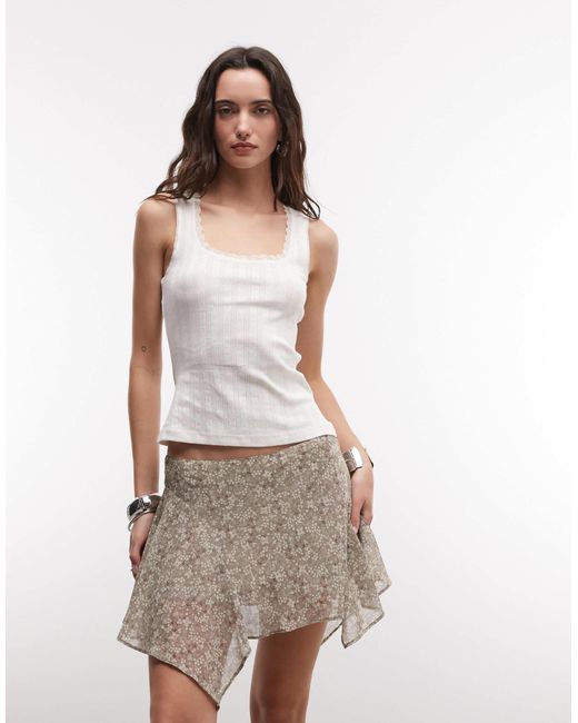Monki Natural Asymmetric Chiffon Mini Skirt