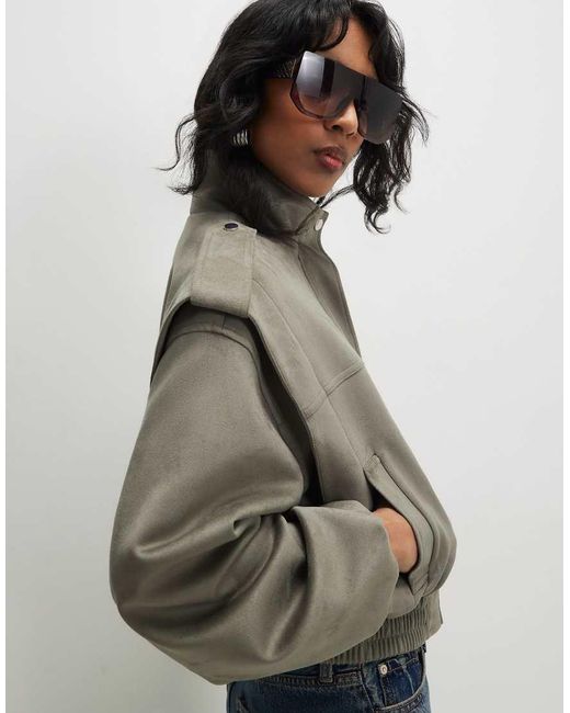 River Island Gray Faux Suede Shoulder Detail Jacket