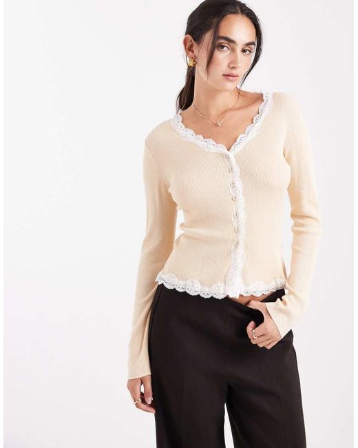 Miss Selfridge Natural Lace Trim Cardigan