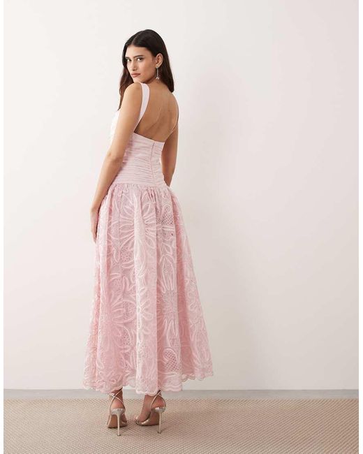 ARRANGE Pink Embroidered Drop Waist Low Back Maxi Dress