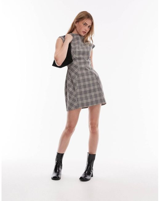 ASOS Gray Moulded Cap Sleeve Skater Mini Dress