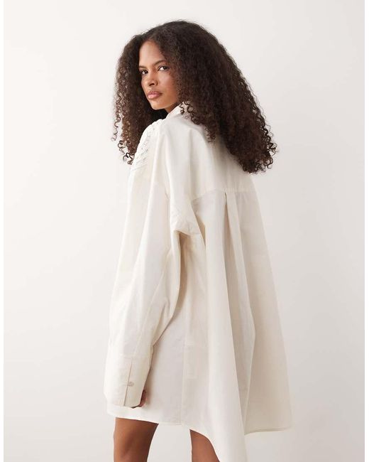 ASOS Natural Crochet Detail Mini Shirt Dress