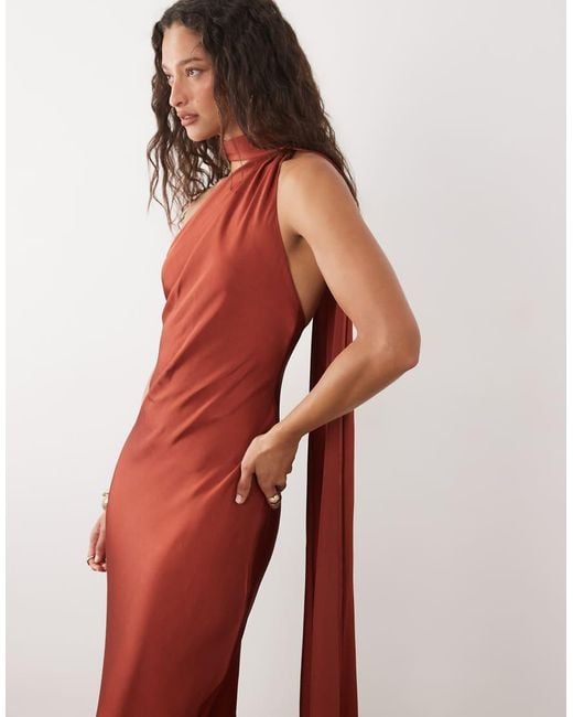 Mango Red Capsule One Shoulder Maxi Dress With Scarf Detail