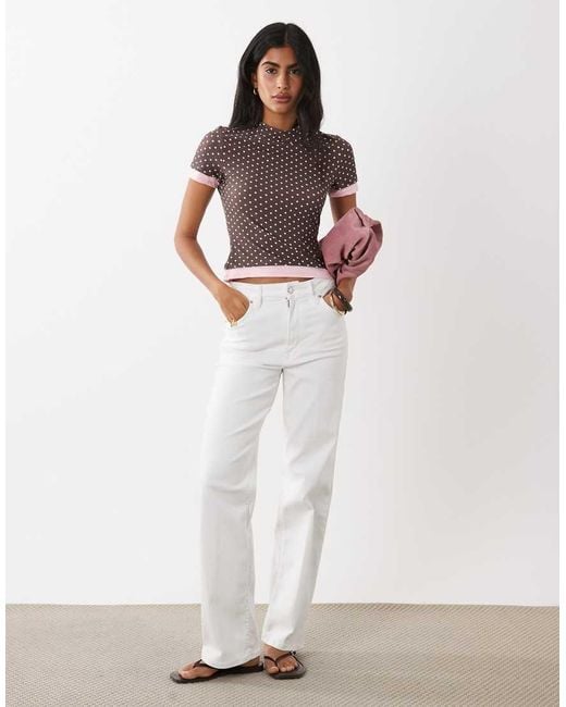 ASOS Brown Short Sleeve Double Layer Polka Dot Top