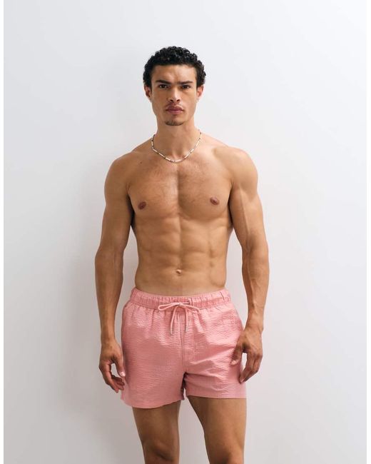 ASOS Red Seersucker Swim Shorts for men