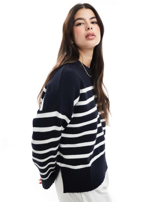 Bershka Blue – gestreifter grobstrickpullover