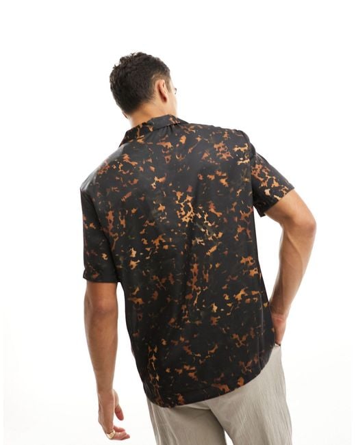 Camicia con stampa leopardata scura e rever di River Island in Brown da Uomo