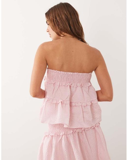 Sister Jane Pink Prim Organza Shirred Detail Tiered Bandeau Top Co-Ord