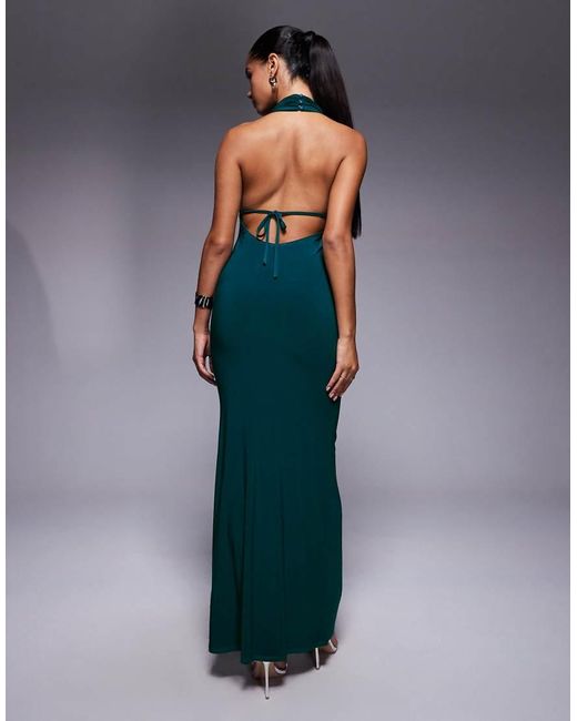 ASOS Blue Halter Draped Maxi Dress With Open Back